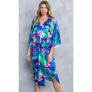 Flying Tomato On The Horizon Satin Midi Brushstroke Dress sz S